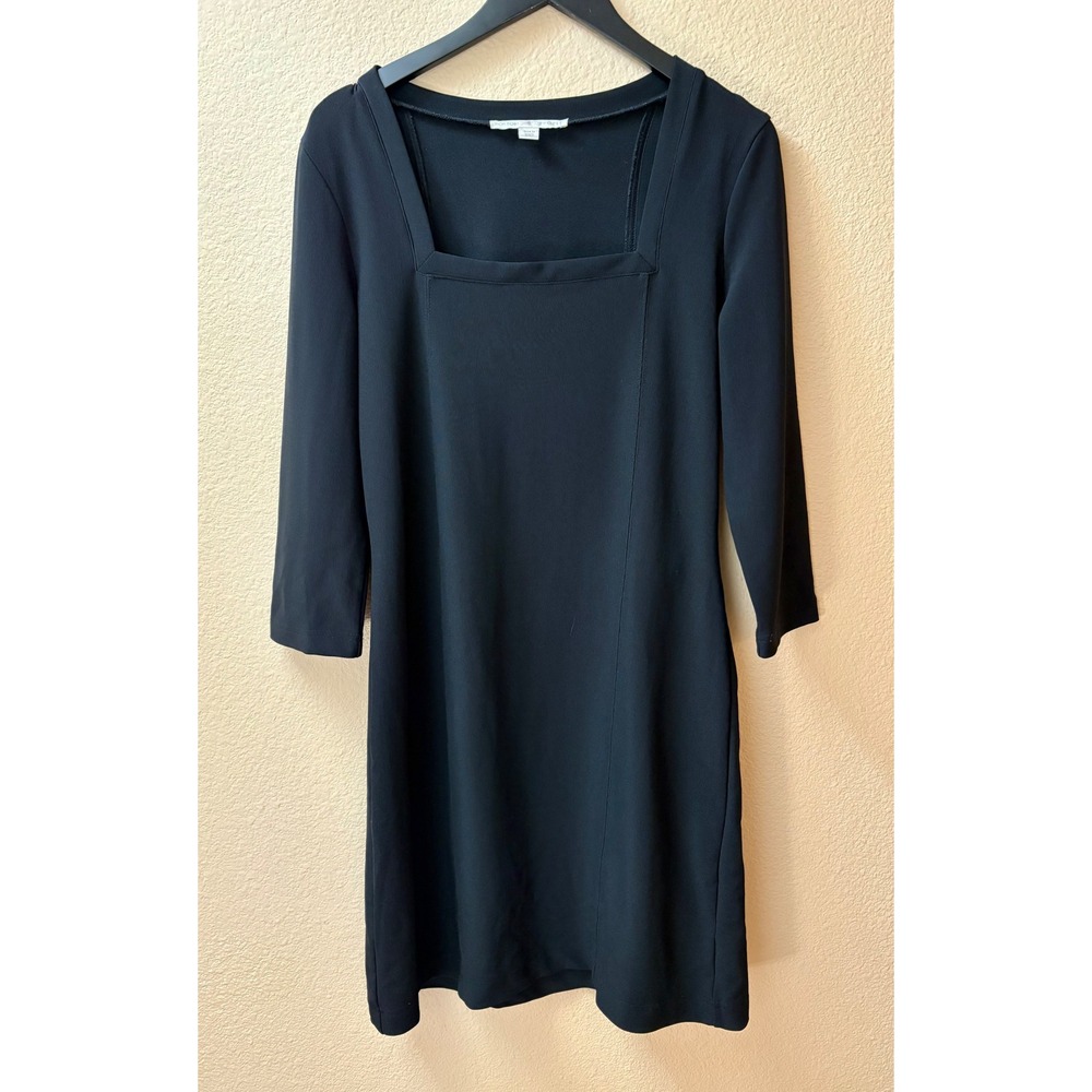 Boston Proper Black Square Neck 3/4 Sleeve Sheath Dress Medium
